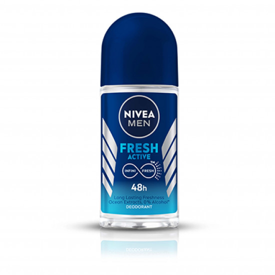 NIVEA MEN Fresh Active 50ml Deo Roll On | With Fresh Ocean Extracts| 48 H Freshness| 0% Alcohol | Dermatalogically Approved & Paraben Free Formula