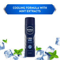 NIVEA MEN Cool Kick 150ml Deodorant | With Mint Extracts for Cooling sensation in Summer| 48 H Long Lasting Freshness| 0% Alcohol