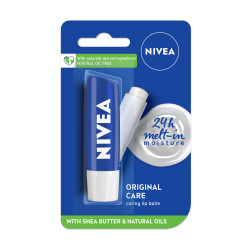 NIVEA Original Care 4.8g Lip Balm|24 H Melt in Moisture Formula|Natural Oils|Nourished Lips