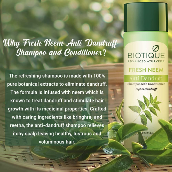 Biotique Fresh Neem Anti Dandruff Shampoo and Conditioner | Controls Dandruff | Eliminates Dryness, Flaking, and Itching | Hair Looks Fresh and Lustrous |Suitable for All Skin Types | 190ml
