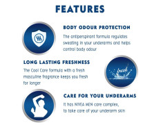 NIVEA MEN Cool Kick 50ml Deo Roll On | With Mint Extracts for Cooling sensation in Summer| 48 H Long Lasting Freshness| 0% Alcohol