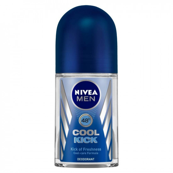 NIVEA MEN Cool Kick 50ml Deo Roll On | With Mint Extracts for Cooling sensation in Summer| 48 H Long Lasting Freshness| 0% Alcohol