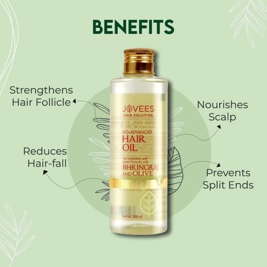 Jovees Herbal Bringraj & Olive Bio- Advanced Hair Oil |For Dry & Damaged Hair | Nourishes Scalp & Hair Follicles | Reduces Dandruff and Hairfall |With Bhringraj Oil, Olive Oil, Jojoba Oil 200ml