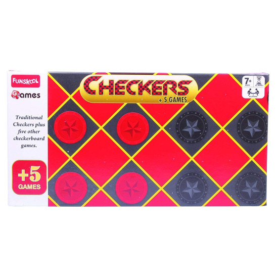 Funskool Games - Checkers Plus 5, 5 in 1 checkers board games, Kids & family, 2 players, 7 & above