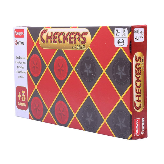 Funskool Games - Checkers Plus 5, 5 in 1 checkers board games, Kids & family, 2 players, 7 & above