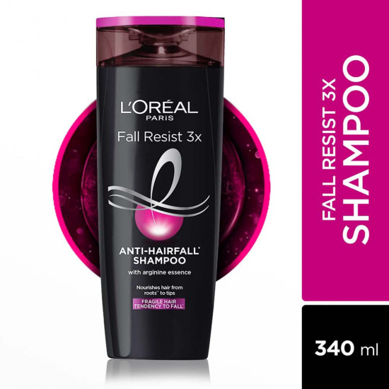 L'Oreal Paris Anti-Hair Fall Shampoo, Reinforcing & Nourishing for Hair Growth, For Thinning & Hair Loss, With Arginine Essence and Salicylic Acid, Fall Resist 3X, 340ml