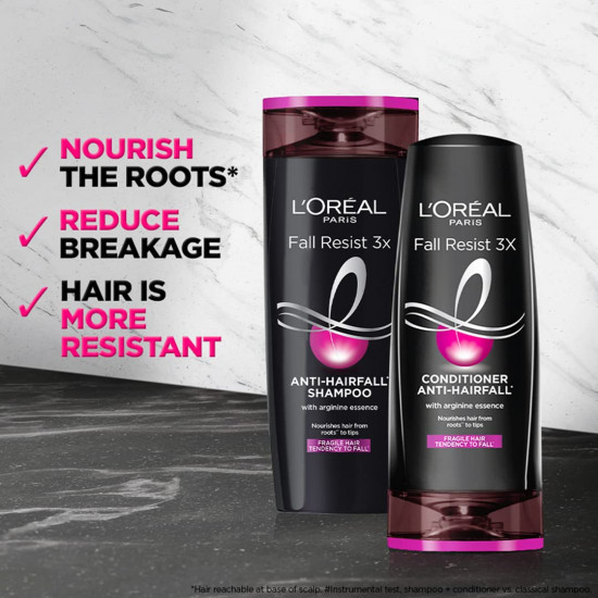 L'Oreal Paris Anti-Hair Fall Shampoo, Reinforcing & Nourishing for Hair Growth, For Thinning & Hair Loss, With Arginine Essence and Salicylic Acid, Fall Resist 3X, 180 ml