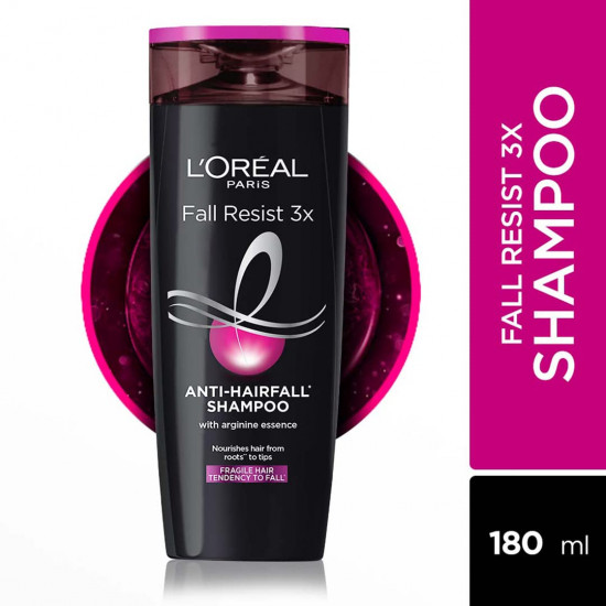 L'Oreal Paris Anti-Hair Fall Shampoo, Reinforcing & Nourishing for Hair Growth, For Thinning & Hair Loss, With Arginine Essence and Salicylic Acid, Fall Resist 3X, 180 ml