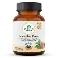 A TATA Product - Organic India Breathe Free - 60 Veg Capsules, Naturally Relieve Shortness of Breath, Wet & Dry Cough, Congestion & Improves Lung Capacity, GMP & NPOP Certified Organic