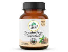 A TATA Product - Organic India Breathe Free - 60 Veg Capsules, Naturally Relieve Shortness of Breath, Wet & Dry Cough, Congestion & Improves Lung Capacity, GMP & NPOP Certified Organic