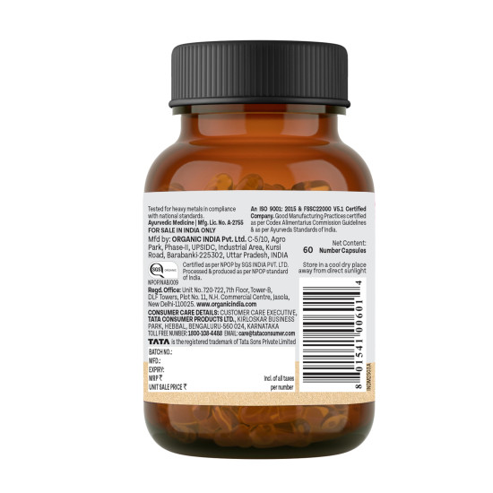 A TATA Product - Organic India Breathe Free - 60 Veg Capsules, Naturally Relieve Shortness of Breath, Wet & Dry Cough, Congestion & Improves Lung Capacity, GMP & NPOP Certified Organic