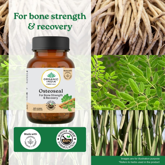 A TATA Product - Organic India Osteoseal 60 Capsule - Bio-available Calcium, Phosphorus & Amino Acids, Helps Increase Bone Mineral Density, Healthy Bone & Teeth GMP & NPOP Certified Organic