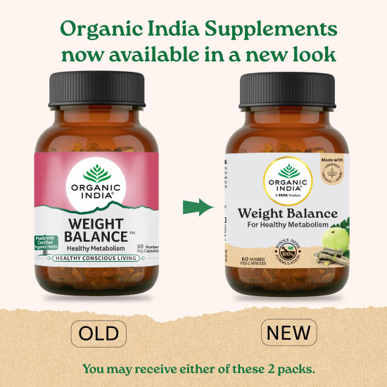 A TATA Product - Organic India Weight Balance - 60 Veg Capsules, Naturally Promotes Healthy Metabolism & Reduces Fatigue, Contains Antioxidants For Better Immunity, GMP & NPOP Certified Organic