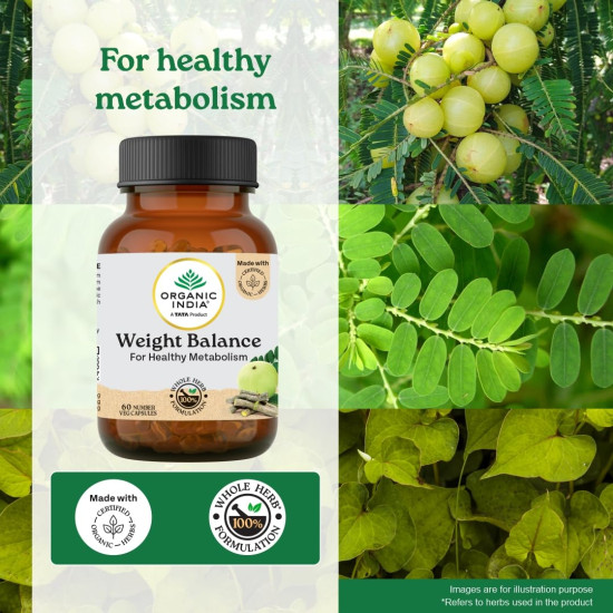 A TATA Product - Organic India Weight Balance - 60 Veg Capsules, Naturally Promotes Healthy Metabolism & Reduces Fatigue, Contains Antioxidants For Better Immunity, GMP & NPOP Certified Organic