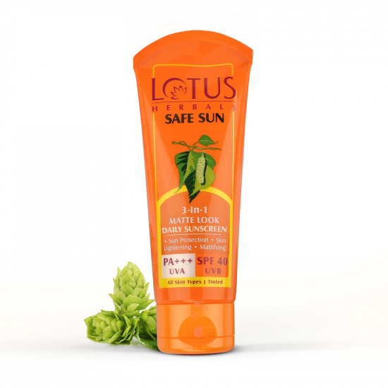 Lotus Herbals Safe Sun 3-In-1 Matte Look Daily Sunblock Lotion SPF 40 | 100g | Matte Finish | Non greasy | Suitable For All Skin Types | 100g