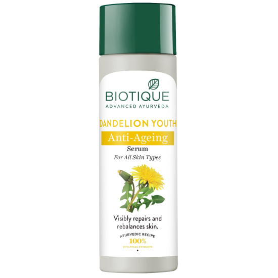 Biotique Dandelion Youth Anti-Ageing Serum| Ayurvedic and Organically Pure| Anti-Ageing Serum for Men & Women| Reduces Fine Lines & Wrinkles |100% Botanical Extracts| All Skin Types | 190ml