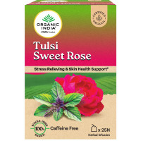 A TATA Product - Organic India Tulsi Sweet Rose - 25 Tea Bags, Stress Relieving, Supports Radiant Skin, Rich in Antioxidants, Made with Tulsi, Chamomile, and Rose Certified Organic