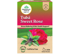 A TATA Product - Organic India Tulsi Sweet Rose - 25 Tea Bags, Stress Relieving, Supports Radiant Skin, Rich in Antioxidants, Made with Tulsi, Chamomile, and Rose Certified Organic