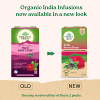 A TATA Product - Organic India Tulsi Sweet Rose - 25 Tea Bags, Stress Relieving, Supports Radiant Skin, Rich in Antioxidants, Made with Tulsi, Chamomile, and Rose Certified Organic