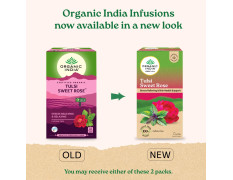 A TATA Product - Organic India Tulsi Sweet Rose - 25 Tea Bags, Stress Relieving, Supports Radiant Skin, Rich in Antioxidants, Made with Tulsi, Chamomile, and Rose Certified Organic