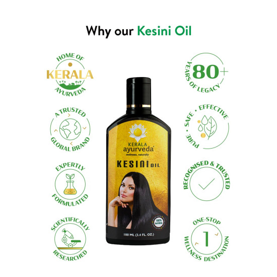 Kerala Ayurveda Kesini Oil 100ml | Daily Hair Oil for Long & Voluminous Hair | Herbal Hair Growth Oil | Reduces Hair Fall | Ayurvedic Oil for Women and Men | With Japakusuma, Neeli, Amla, Aragwadi, Ketaki, Castor oil, and Coconut oil|