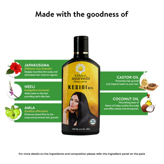 Kerala Ayurveda Kesini Oil 100ml | Daily Hair Oil for Long & Voluminous Hair | Herbal Hair Growth Oil | Reduces Hair Fall | Ayurvedic Oil for Women and Men | With Japakusuma, Neeli, Amla, Aragwadi, Ketaki, Castor oil, and Coconut oil|