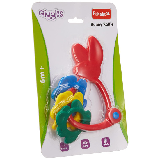 Funskool Giggles, Bunny Rattle , Colourful rattle for New Born Baby, Stimulates Senses,Rattling sound, 6 months & above, Infant Toys