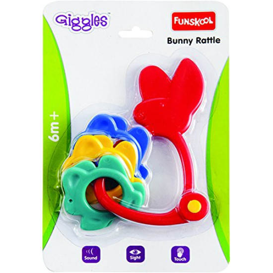 Funskool Giggles, Bunny Rattle , Colourful rattle for New Born Baby, Stimulates Senses,Rattling sound, 6 months & above, Infant Toys