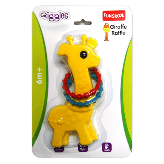 Funskool Giggles, Baby Giraffe Rattle , Colourful Animal rattle for New born baby, Stimulates Senses,Rattling sound, 6 months & above, Infant Toys