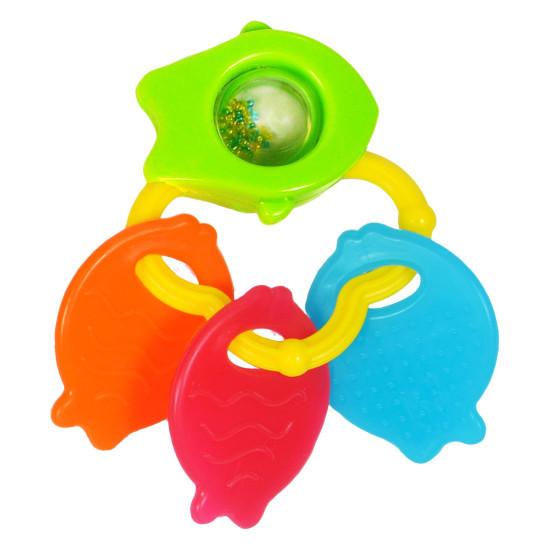 Funskool Giggles, Fish Teether, Teether for Babies to soothen their gums, Easy to Grasp and chew with rattle sounds, 3 months & above, Infant Toys