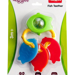Funskool Giggles, Fish Teether, Teether for Babies to soothen their gums, Easy to Grasp and chew with rattle sounds, 3 months & above, Infant Toys