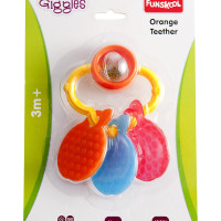 Giggles Funskool Giggles - Orange Teether, Teether for Babies to sooth their gums, Easy to Grasp and chew with rattle sounds, 3 months & above, Infant Toys