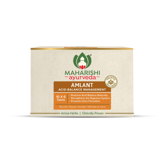 Maharishi Ayurveda Amlant For Acidity Heartburn Gas & Bloating, Strengthens Digestive System Helps in reducing Acidity Recurrence Quick Relief from Acidity Clinically Proven Enriched with Haritaki and other 14 other potent Herbs 60 Tablets Pack of 1