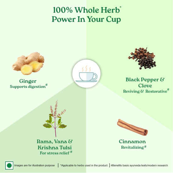 A TATA Product - Organic India Tulsi Masala Chai, 25 Tea Bags, Stress Relieving*, Refreshing And Relaxing, 100% Whole Herb Power*, Certified Organic, Unbleached Filter Paper Tea Bags