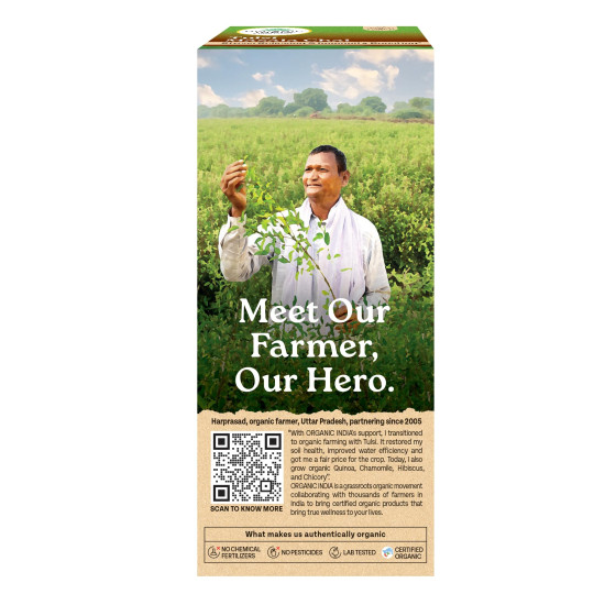 A TATA Product - Organic India Tulsi Masala Chai, 25 Tea Bags, Stress Relieving*, Refreshing And Relaxing, 100% Whole Herb Power*, Certified Organic, Unbleached Filter Paper Tea Bags