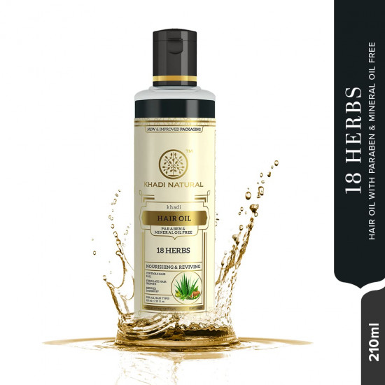 KHADI NATURAL Ayurvedic 18 Herbs Hair Oil, 210ml|Repairs dry scalp| Paraben and Mineral Oil Free|Suitable for All Hair Types
