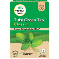 A TATA Product - Organic India Tulsi Green Tea Classic - 25 Tea Bags, Uplifts Mood, Rich in Antioxidants, Blend of Rama, Krishna & Vana Tulsi, Certified Organic