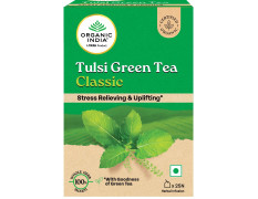 A TATA Product - Organic India Tulsi Green Tea Classic - 25 Tea Bags, Uplifts Mood, Rich in Antioxidants, Blend of Rama, Krishna & Vana Tulsi, Certified Organic