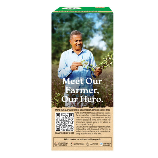 A TATA Product - Organic India Tulsi Green Tea Classic - 25 Tea Bags, Uplifts Mood, Rich in Antioxidants, Blend of Rama, Krishna & Vana Tulsi, Certified Organic