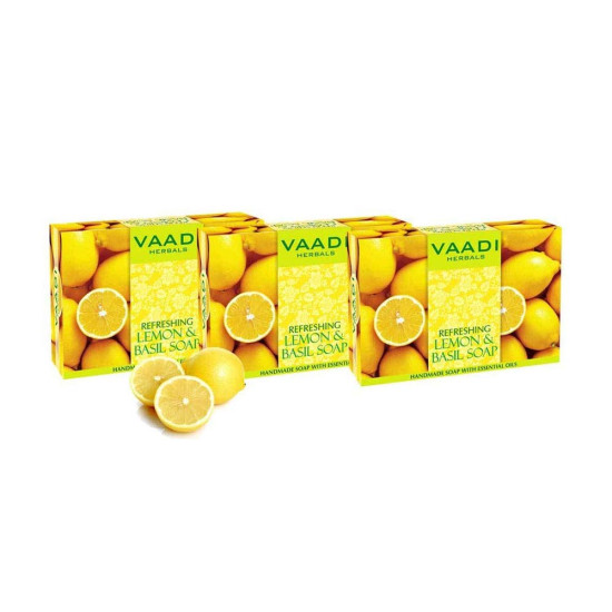 Vaadi Herbals Refreshing Lemon and Basil Soap, 3 x 75g