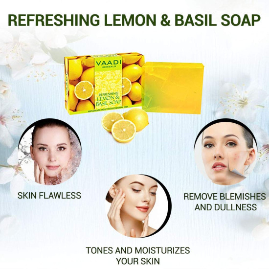 Vaadi Herbals Refreshing Lemon and Basil Soap, 3 x 75g