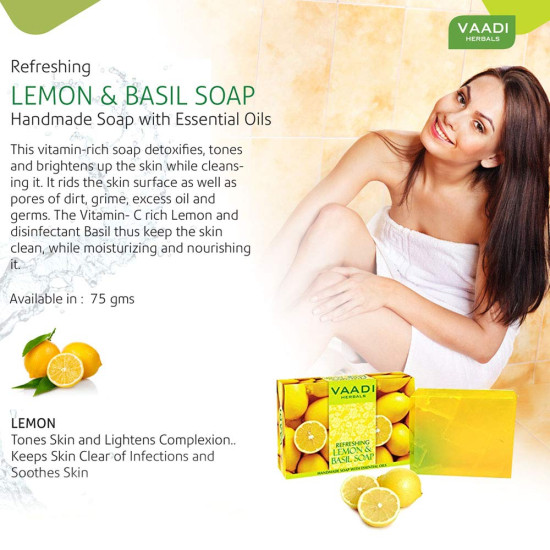 Vaadi Herbals Refreshing Lemon and Basil Soap, 3 x 75g