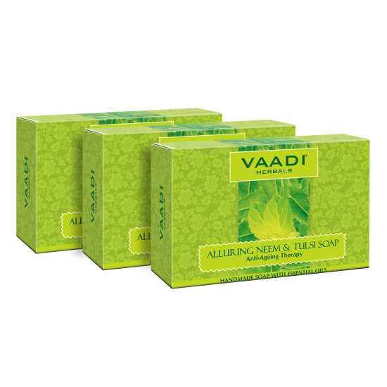 Vaadi Herbals Alluring Neem Tulsi Soap with Vitamin E and Tea Tree Oil, 75gms x 3