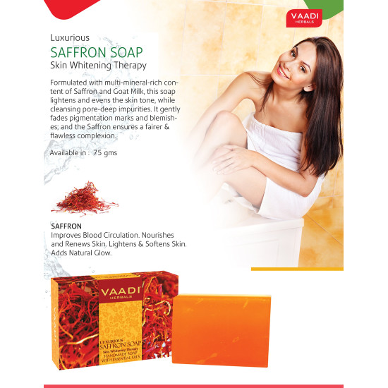 Vaadi Herbals Super Value Luxurious Saffron Skin Whitening Therapy Soap, 75g (Pack Of 6)