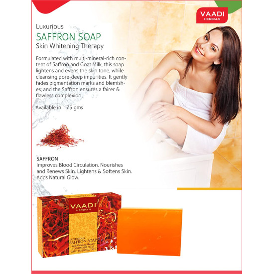 Vaadi Herbals Super Value Luxurious Saffron Skin Whitening Therapy Soap, 75g (Pack Of 6)