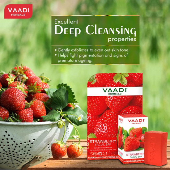 Vaadi Herbals Value Strawberry Facial Bars with Grape Seed Extract, 25gm x 4