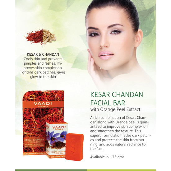 Vaadi Herbals Kesar Chandan Facial Bar with Extract Orange Peel, 25g