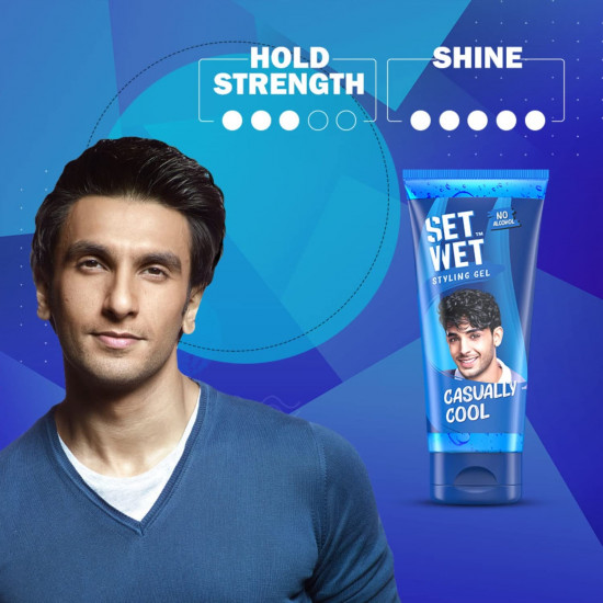 Set Wet Styling Hair Gel for Men - Casually Cool, 50gm | Medium Hold, High Shine | For Medium to Long Hair |No Alcohol, No Sulphate