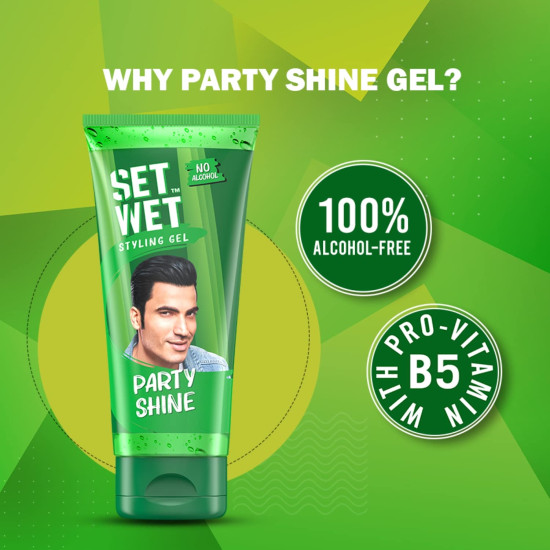 Set Wet Styling Hair Gel for Men - Party Shine, 50gm | Strong Hold, High Shine |For Short to Medium Hair| No Alcohol, No Sulphate