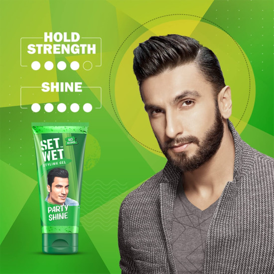 Set Wet Styling Hair Gel for Men - Party Shine, 50gm | Strong Hold, High Shine |For Short to Medium Hair| No Alcohol, No Sulphate